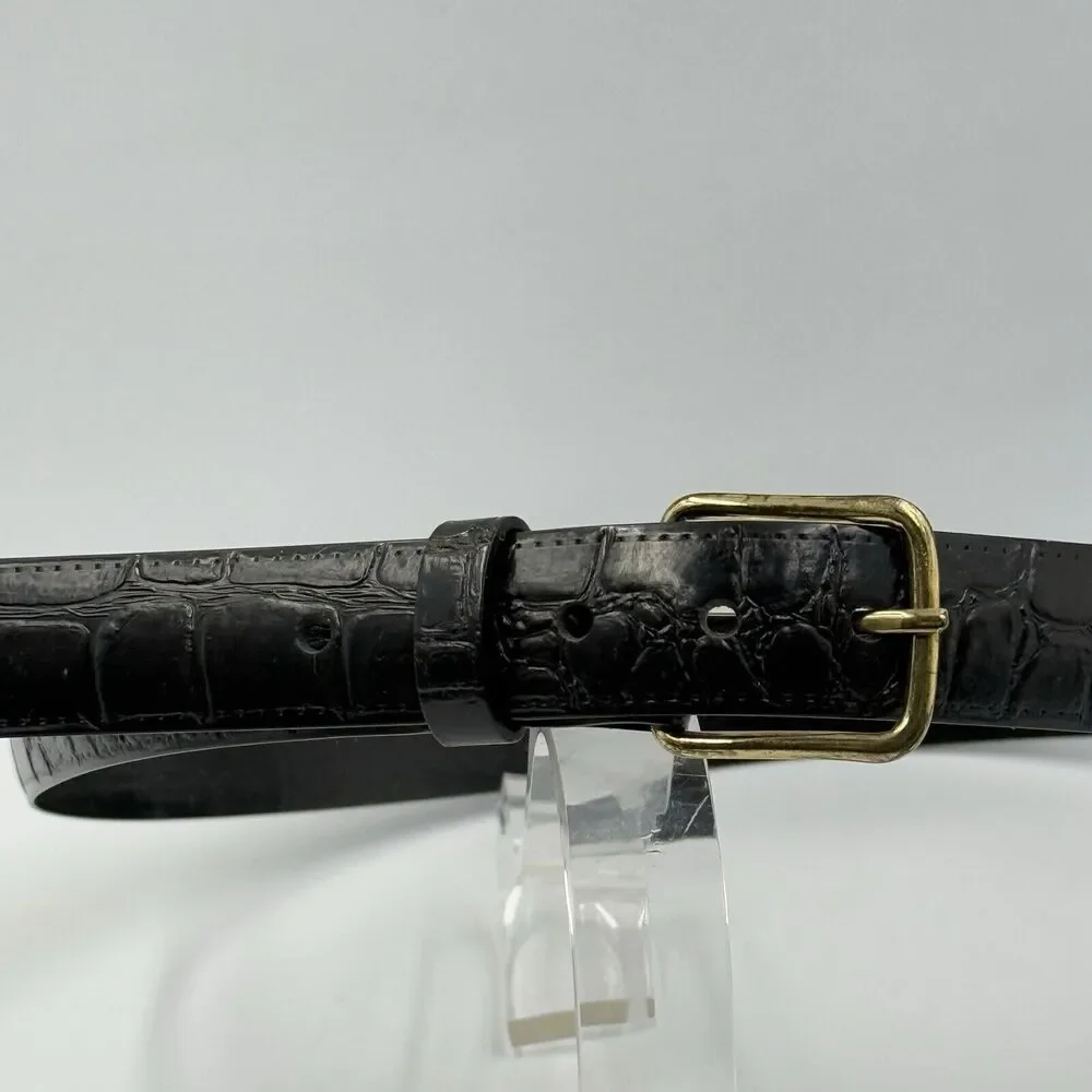 Women Gold Buckle Alligator Embossed Pattern Dress Belt 1 In Wide Size 12